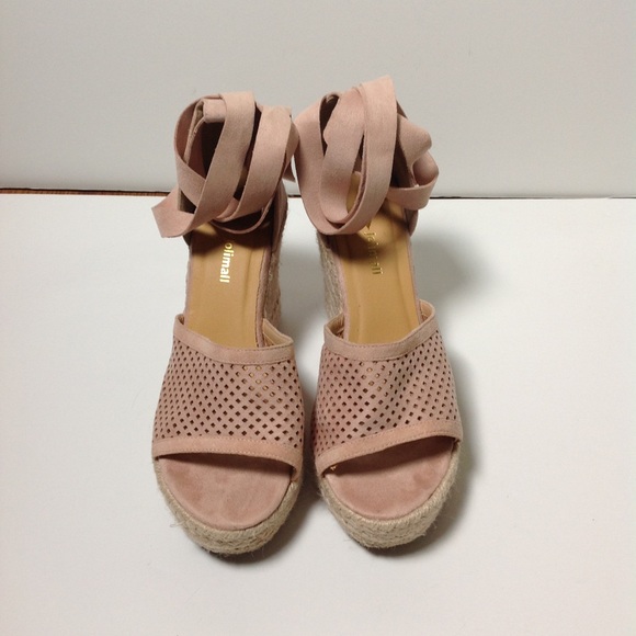 Women's Pink Suede Wedge Summer Sandals w/ Ballerina-Style Lace Up Ankle Ribbon - Picture 1 of 8